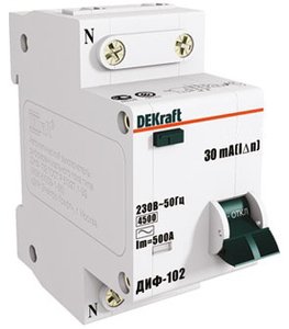 Фото DEKraft ДИФ-102 16002DEK Автоматический выключатель дифференциального тока однополюсный + нейтраль C10A 30мА (тип АС, 4.5кА)