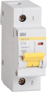 Фото IEK ВА47-100 MVA40-1-016-C Автоматический выключатель однополюсный 16А (10 кА, C)