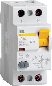 Фото IEK MDV10-2-063-100 Выключатель дифференциального тока двухполюсный 63A 100мА (тип АС)
