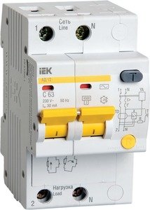 Фото IEK MAD10-2-016-C-030 Автоматический выключатель дифференциального тока двухполюсный 16A 30мА (тип АС)