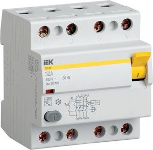 Фото IEK MDV10-4-025-030 Выключатель дифференциального тока четырехполюсный 25A 30мА (тип АС)