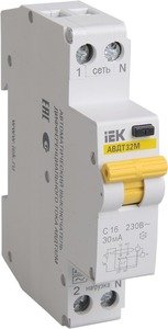 Фото IEK MAD32-5-016-C-30 Автоматический выключатель дифференциального тока однополюсный + нейтраль C16 А 30 мА (тип AC, 4.5 кА)