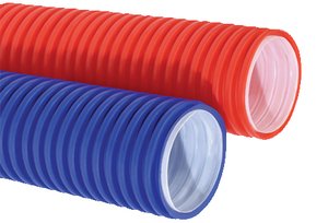 Фото Труба защитная двустенная гибкая гофрированная ПНД/ПВД SN8 Ø50 мм, красная/синяя (бухта 50/100м)