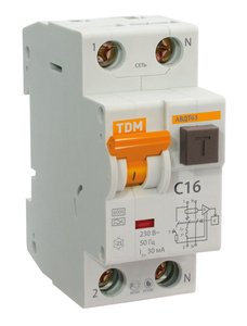 Фото TDM SQ0202-0009 Автоматический выключатель дифференциального тока однополюсный+N 16А (тип A, 6 кА)