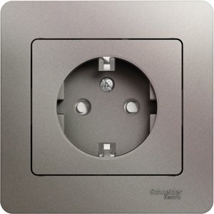 Фото Schneider Electric Glossa GSL001244 Розетка с заземляющим контактом (16 А, в сборе, скрытая установка, шторки, платина)