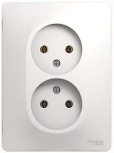 Фото Schneider Electric Glossa GSL000120 Розетка двойная без заземляющего контакта (16 А, в сборе, скрытая установка, белая)