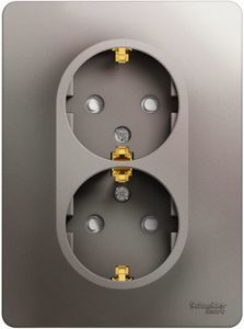 Фото Schneider Electric Glossa GSL001226 Розетка двойная с заземляющим контактом и шторками (16 А, в сборе, скрытая установка, платина)