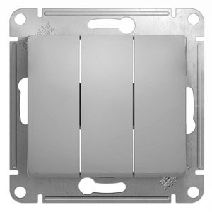 Фото Schneider Electric Glossa GSL000331 Выключатель трехклавишный (10 А, под рамку, скрытая установка, алюминий)