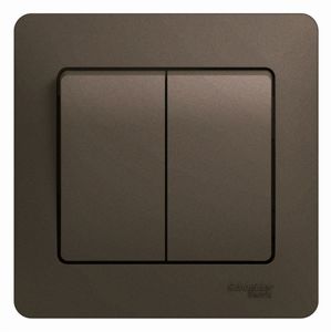 Фото Schneider Electric Glossa GSL000852 Выключатель двухклавишный (10 А, в сборе, скрытая установка, шоколад)