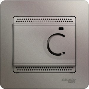 Фото Schneider Electric Glossa GSL001238 Термостат электронный для теплых полов +5…+50°С (10 А, 220 В, в сборе, скрытая установка, платина)