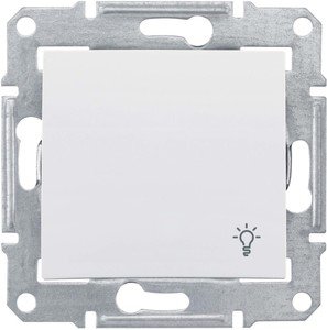 Фото Schneider Electric Sedna SDN0900121 Выключатель однокнопочный "Свет" (10 А, под рамку, скрытая установка, белый)
