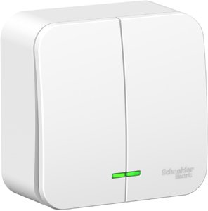 Фото Schneider Electric Blanca BLNVA105101 Выключатель двухклавишный с подсветкой (10 А, в сборе, открытая установка, белый)