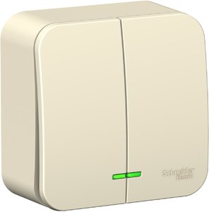 Фото Schneider Electric Blanca BLNVA105102 Выключатель двухклавишный с подсветкой (10 А, в сборе, открытая установка, молоко)