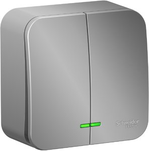 Фото Schneider Electric Blanca BLNVA105103 Выключатель двухклавишный с подсветкой (10 А, в сборе, открытая установка, алюминий)