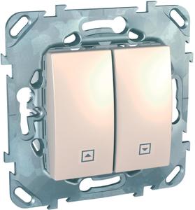 Фото Schneider Electric Unica MGU5.208.25ZD Выключатель для жалюзи двухклавишный (10 А, с фиксацией, под рамку, скрытая установка, бежевый)