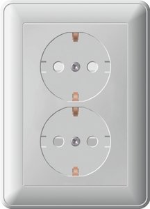 Фото Schneider Electric W59 RS16-255-58 Розетка двойная с заземляющим контактом (16 А, в сборе, шторки, скрытая установка, матовый хром)