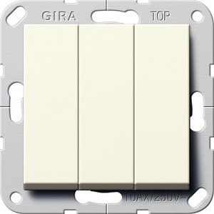 Фото Gira System55 283001 Выключатель трехклавишный (10 А, под рамку, скрытая установка, кремовый глянцевый)