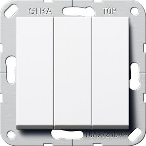 Фото Gira System55 283003 Выключатель трехклавишный (10 А, под рамку, скрытая установка, белый глянцевый)