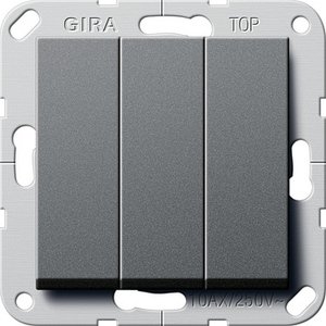 Фото Gira System55 283028 Выключатель трехклавишный (10 А, под рамку, скрытая установка, антрацит)