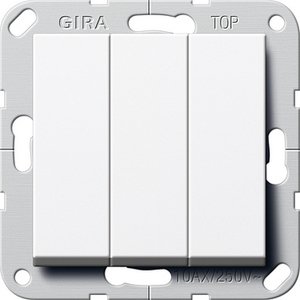 Фото Gira System55 283203 Переключатель трехклавишный (под рамку, скрытая установка, белый глянцевый)