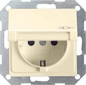 Фото Gira System55 045401 Розетка с заземляющим контактом (16 А, под рамку, крышка, скрытая установка, кремовая глянцевая)