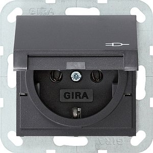 Фото Gira System55 045428 Розетка с заземляющим контактом (16 А, под рамку, крышка, скрытая установка, антрацит)
