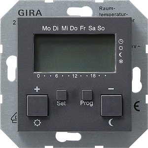 Фото Gira System55 237028 Термостат электронный с таймером +0…+50°С (8 А, под рамку, скрытая установка, антрацит)
