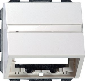 Фото Gira System55 087003 Крышка розетки с опорной пластиной (RJ45+RJ11, надпись, белая глянцевая)