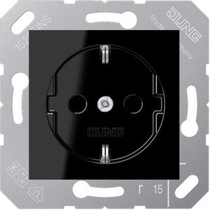 Фото Jung CD500 CD5120BFSW Розетка для откидной крышки с заземляющим контактом (16 А, под рамку, скрытая установка, черная)