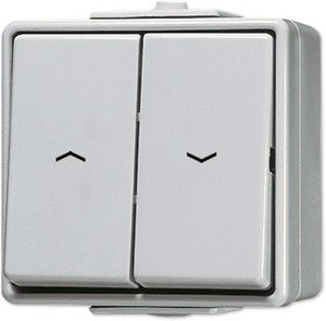 Фото Jung WG600 639VW Выключатель двухклавишный для жалюзи (10 А, в сборе, открытая установка, серый)