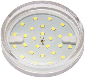 Фото Jazzway 2851970 Лампа светодиодная (LED) «таблетка» d75мм GX53 100° 6Вт 220-230В прозрачная тепло-белая желтая 3000К