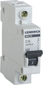 Фото IEK Generica MVA25-1-063-C Автоматический выключатель однополюсный 63А (4.5 кА, C)