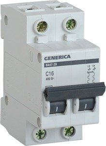 Фото IEK Generica MVA25-2-010-C Автоматический выключатель двухполюсный 10А (4.5 кА, C)