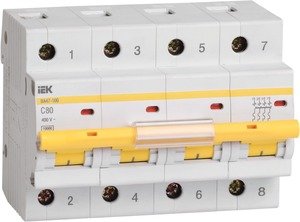 Фото IEK ВА47-100 MVA40-4-100-C Автоматический выключатель четырехполюсный 100А (10 кА, C)