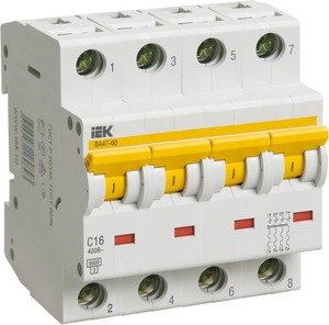 Фото IEK ВА47-60 MVA41-4-016-C Автоматический выключатель четырехполюсный 16А (6 кА, C)