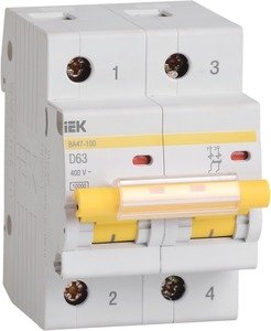 Фото IEK ВА47-100 MVA40-2-100-D Автоматический выключатель двухполюсный 100А (10 кА, D)