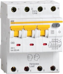 Фото IEK АВДТ34 MAD22-6-016-C-300 Автоматический выключатель дифференциального тока трехполюсный+N 16А (тип A, 6 кА)