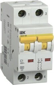 Фото IEK ВА47-60 MVA41-2-001-C Автоматический выключатель двухполюсный 1А (6 кА, C)