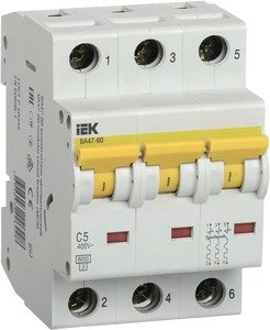 Фото IEK ВА47-60 MVA41-3-005-C Автоматический выключатель трехполюсный 5А (6 кА, C)