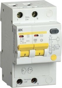 Фото IEK АД-12 MAD13-2-050-C-300 Автоматический выключатель дифференциального тока двухполюсный 50А (тип AC, 4.5 кА)