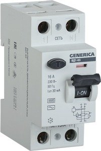 Фото IEK Generica MDV15-2-016-030 Выключатель дифференциального тока двухполюсный 16А 30мА (тип AC)
