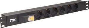 Фото IEK PH21-6D3 ITK PDU Блок: 6 розеток, с автом. 10А 1U, вх.С14 без каб. чер., немецкий стандарт