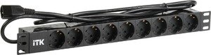 Фото IEK PH22-9D2 ITK PDU Блок: 9 розеток, 1U, шнур 2м вилка С14 ал.проф., немецкий стандарт