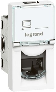 Фото Legrand Mosaic 076562 Розетка компьютерная (RJ45, Cat.6, FTP, под рамку, скрытая установка, 1 модуль, белая)