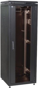 Фото IEK LN05-18U66-G ITK Шкаф сетевой 19" LINEA N 18U 600х600 мм стеклянная передняя дверь черный