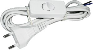 Фото IEK WUP20-02-K01 Шнур УШ-1КВ опрессованный с вилкой со встроенным выключателем 2х0,75/2метра, белый
