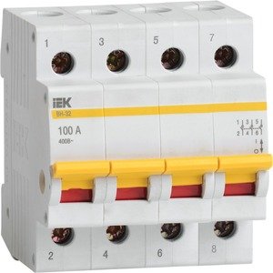 Фото IEK MNV10-4-100 Выключатель нагрузки(мини-рубильник) ВН-32 4Р 100А ИЭК