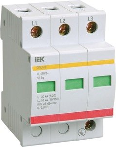 Фото IEK MOP20-3-B Огр-ль имп перенапр ОПС1-B 3Р In=30kA Un=400B Im=60kA ИЭК