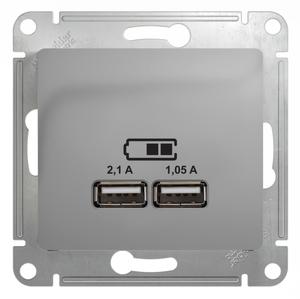 Фото Schneider Electric Glossa GSL000333 Розетка USB (2xUSB, под рамку, скрытая установка, алюминий)