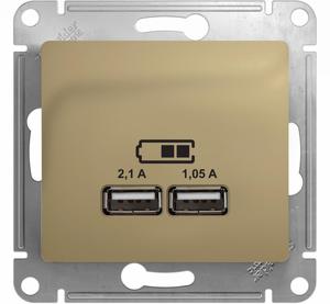 Фото Schneider Electric Glossa GSL000433 Розетка USB (2xUSB, под рамку, скрытая установка, титан)